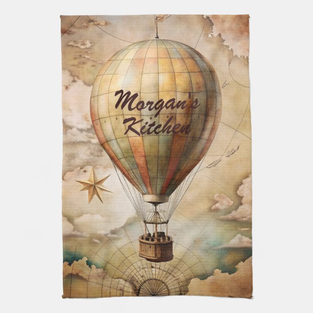 Custom Vintag Hot Air Ballon | Antiquitätenreise Geschirrtuch (Vertikal)