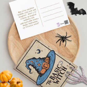 Custom Vintag Orange Witchy Hat Halloween Hexe Postkarte