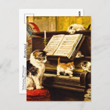Custom Vintag Piano Lektion Mutter Katze & Kätzche
