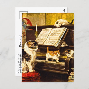 Custom Vintag Piano Lektion Mutter Katze & Kätzche Postkarte