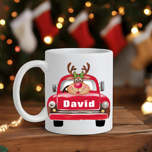 Custom Vintag Red Truck Rentier Weihnachten Kaffeetasse