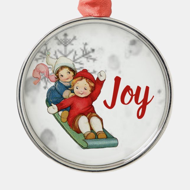 Custom Vintag Sledchildren Ornament Aus Metall (Vorne)