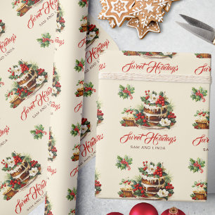 Custom Vintag Typografy Blätter Berries Weihnachte Geschenkpapier