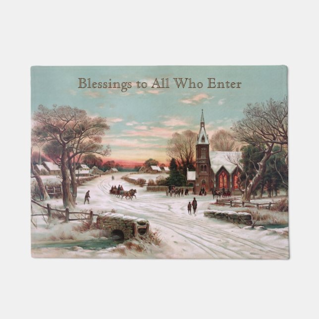 Custom Vintage Weihnachten Kirchen Doormat Fußmatte (Vorderseite)