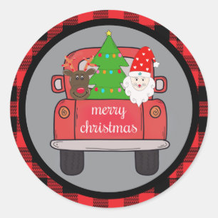 Custom Vintage Weihnachtsbauernhof Red Truck Runder Aufkleber