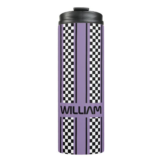 Custom Violet Lila Black Race Sport Strip Thermosbecher (Vorderseite)