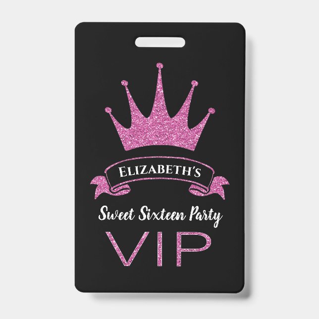 Custom VIP Pink Glitzer Girl 16 . Geburtstag Ausweis (Vorderseite)