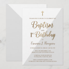Custom Virtual Gold Taufe und erster Geburtstag Einladung