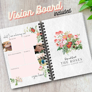 Custom Vision Board Moderne Script Floral Rose Notizbuch