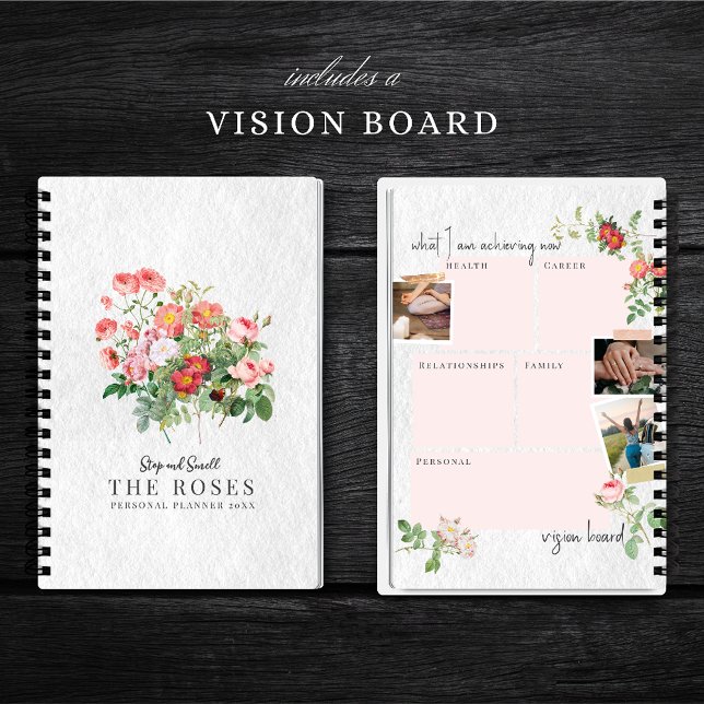 Custom Vision Board Moderne Script Floral Rose Notizbuch (Von Creator hochgeladen)