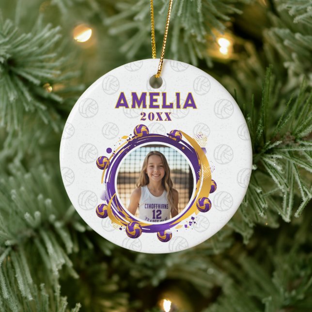 Custom Volleyball Player Photo Christmas Keramik Ornament (Baum)