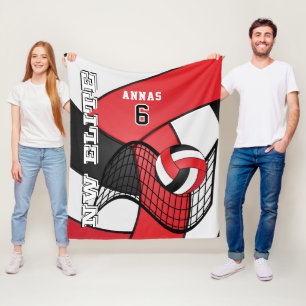 Custom - Volleyball Sport in Rot, Weiß und Schwar Fleecedecke