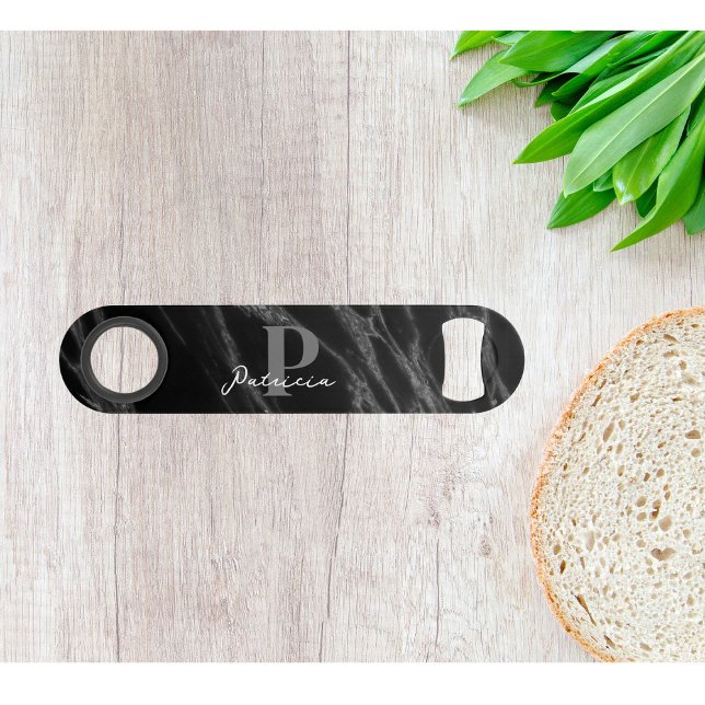 Custom Vorname Chic Luxus Marmor Schwarz Speed Flaschenöffner (Von Creator hochgeladen)