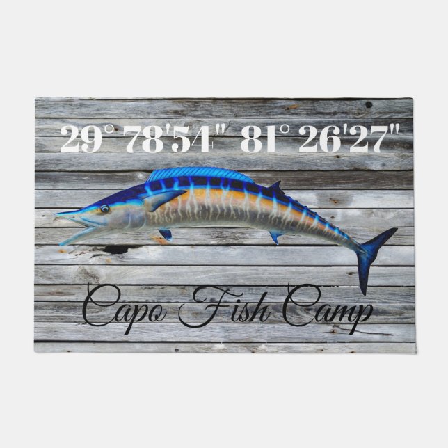 Custom Wahoo Door Mat mit Lat und Long Fußmatte (Vorderseite)