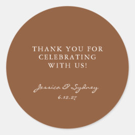Custom Warm Brown Rustic Danke Hochzeit Runder Aufkleber