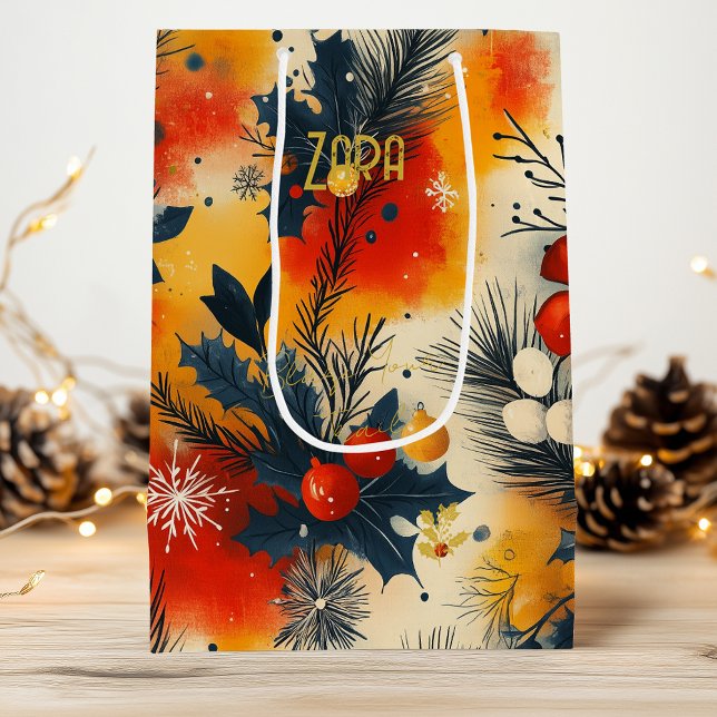 Custom Warme Tones Pine and Berries Gift Bag Geschenktüte Für Weinflaschen (Von Creator hochgeladen)