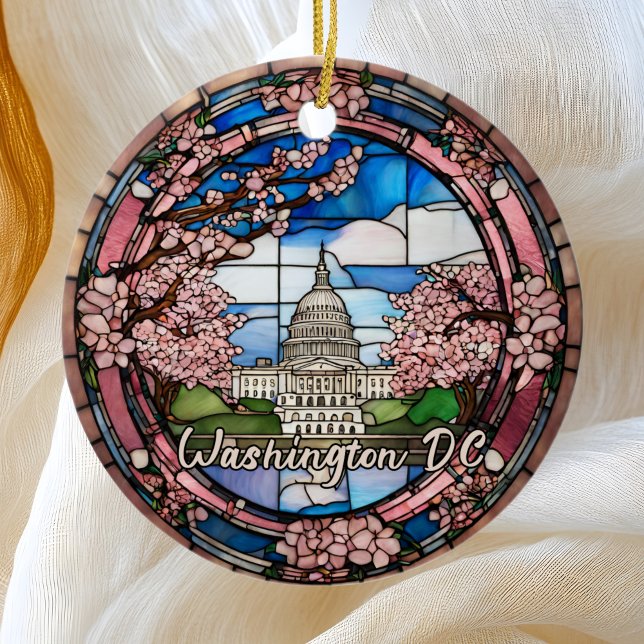 Custom Washington DC Dated Cherry Blossom Keramik Ornament (Von Creator hochgeladen)