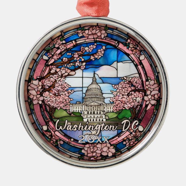 Custom Washington DC Dated Cherry Blossom  Ornament Aus Metall (Vorne)