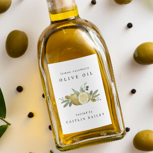 Custom Wassercolor Citrus Lemon Olive Oil Flasche Lebensmitteletikett