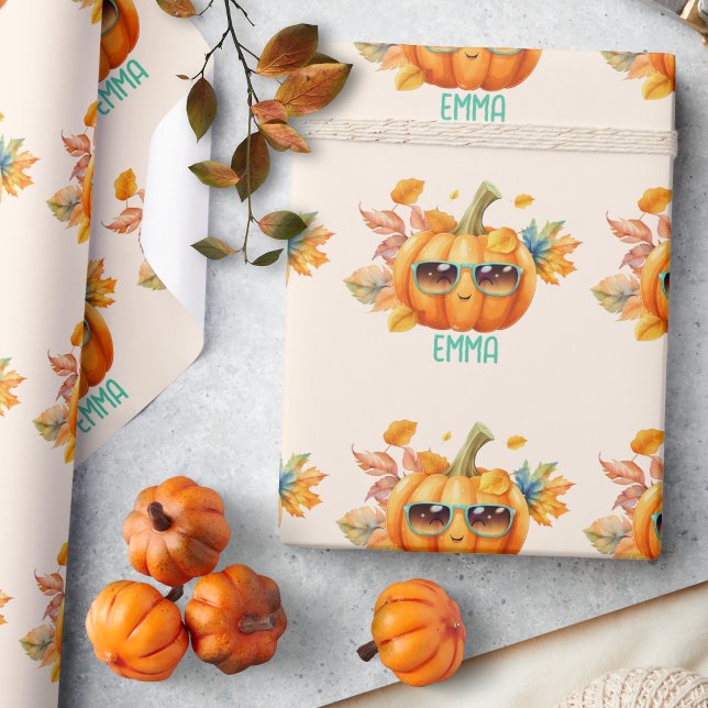 Custom Wassercolor Niedlich Pumpkin Orange Hallowe Geschenkpapier (Von Creator hochgeladen)