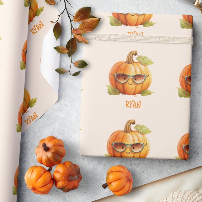 Custom Wassercolor Niedlich Pumpkin Orange Hallowe Geschenkpapier (Von Creator hochgeladen)