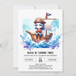 Custom Wassercolor Pirate Birthday Einladung