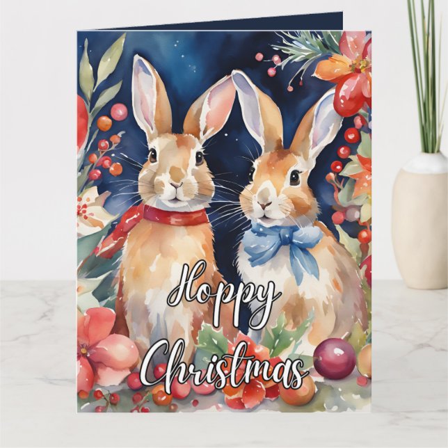 Custom Wassercolor Weihnachtsbunny Rabbit Karte (Vorderseite)