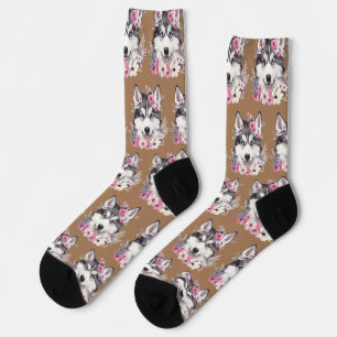 Custom Wasserfarbe Niedlich floral Hund Foto Fre.  Socken