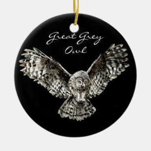 Custom Water color Great Gray Owl Bird, Animal Keramik Ornament