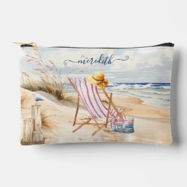 Custom Watercolor Beach Scene Mongoram Name Zubehörtasche