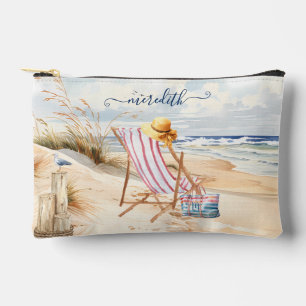 Custom Watercolor Beach Scene Mongoram Name Zubehörtasche