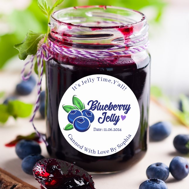 Custom Watercolor Blueberry Konservenfabrikate Küc Runder Aufkleber (jelly jar sticker)