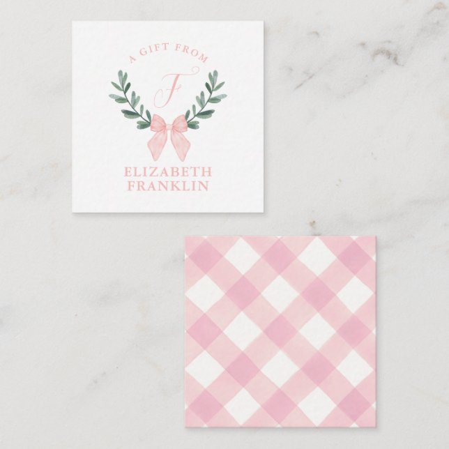 Custom Watercolor Bow Gingham Geschenkverpackung Mitteilungskarte (Vorne/Hinten)