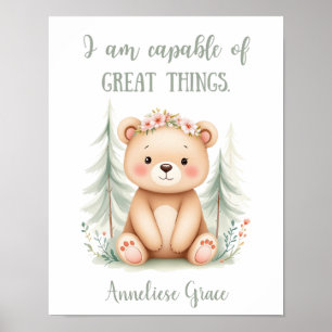 Custom Watercolor Feminine Bear Woodland Kinderzim Poster
