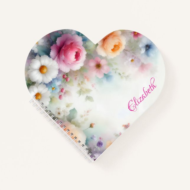 Custom Watercolor Floral Template Colorful Names Notizbuch (Vorderseite)