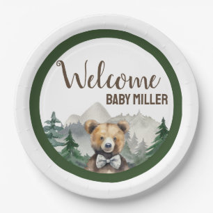 Custom Watercolor Forest, Teddy Bear, Babydusche Pappteller