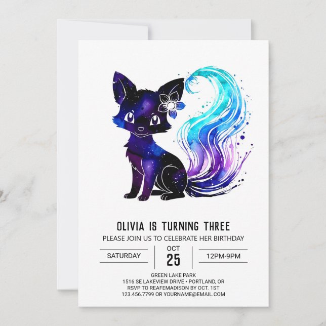 Custom Watercolor Fox Digital Girl Birthday Einladung (Vorderseite)