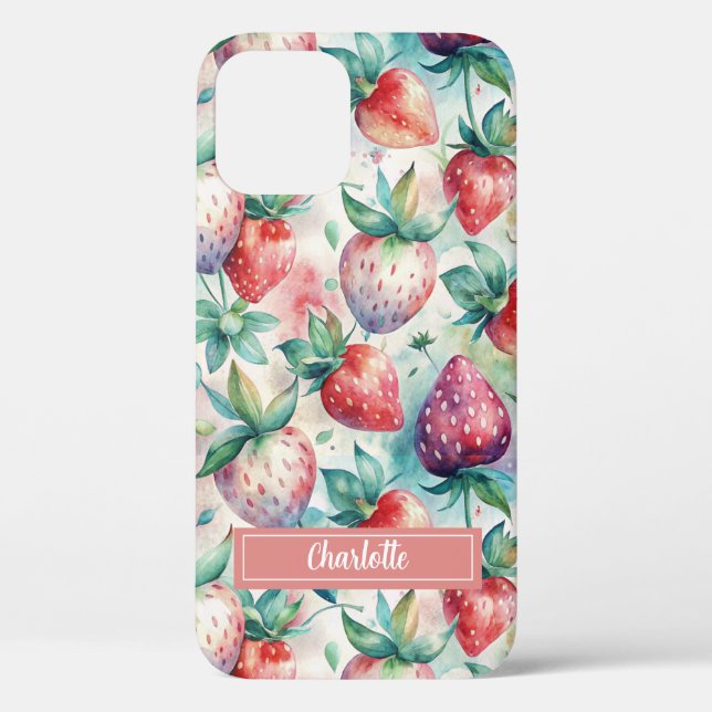 Custom Watercolor Fresh Strawberries Case-Mate iPhone Hülle (Rückseite)