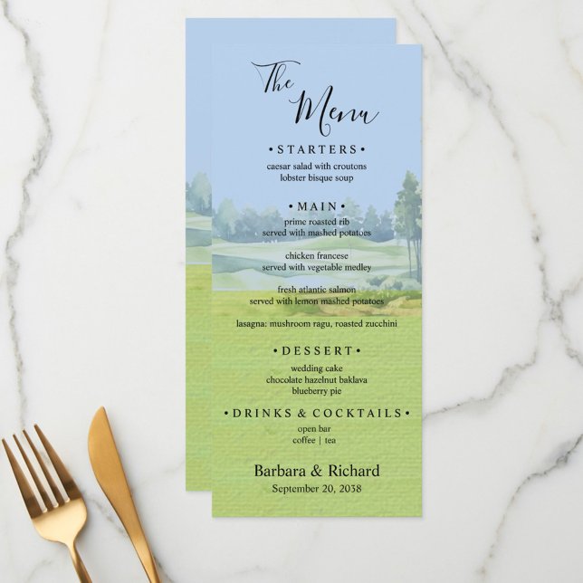 Custom Watercolor Golf Theme Wedding  Menükarte (Von Creator hochgeladen)