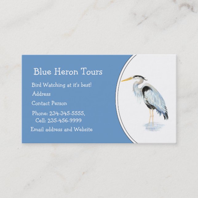 Custom Watercolor Great Blue Heron Bird Business Visitenkarte (Vorderseite)