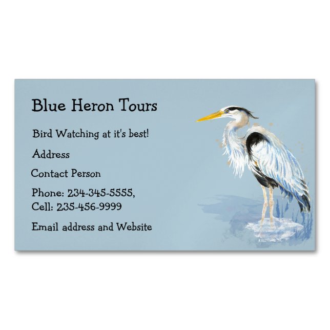 Custom Watercolor Great Blue Heron Bird Magnetische Visitenkarte (Vorderseite)