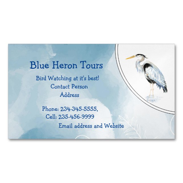Custom Watercolor Great Blue Heron Bird Magnetische Visitenkarte (Vorderseite)