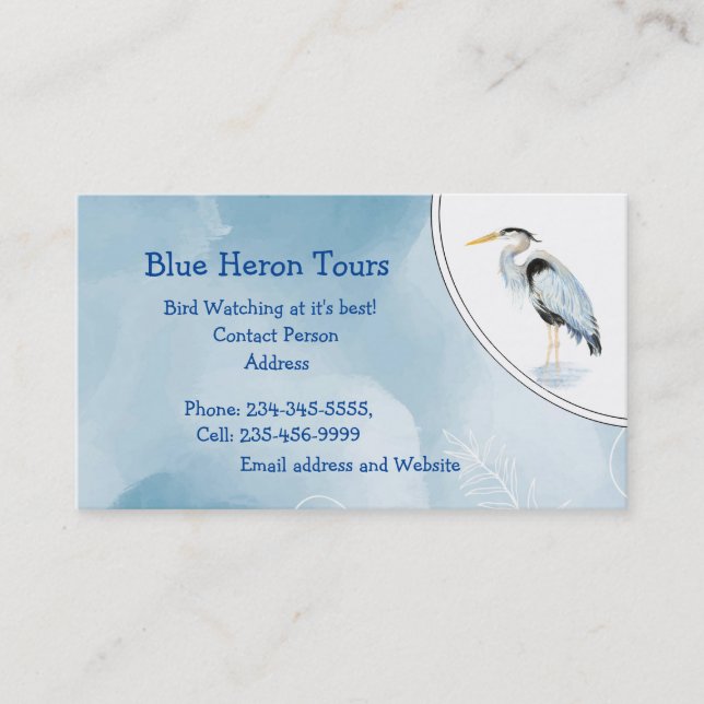 Custom Watercolor Great Blue Heron Bird Visitenkarte (Vorderseite)
