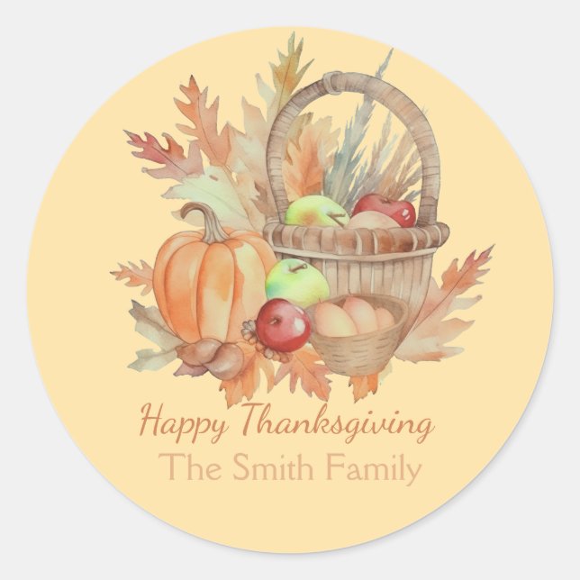 Custom Watercolor Happy Thanksgiving Aktionskorb Runder Aufkleber (Vorderseite)
