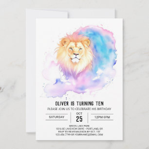 Custom Watercolor Lion Birthday Einladung