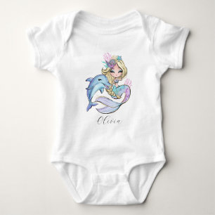 Custom Watercolor Mermaid Personalisiert Girl Baby Strampler