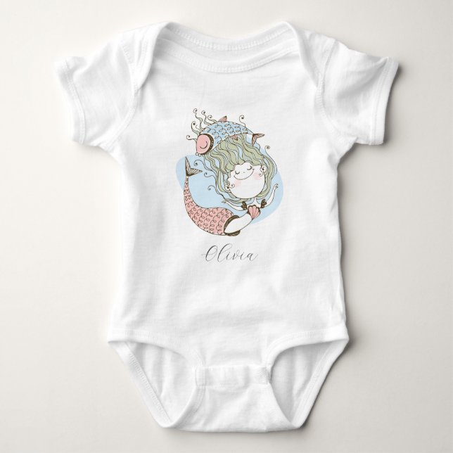 Custom Watercolor Mermaid Personalisiert Girl Baby Strampler (Vorderseite)