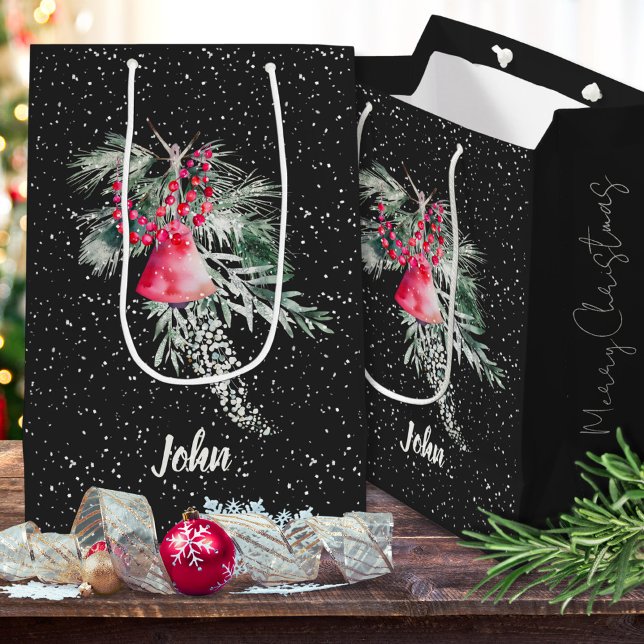 Custom Watercolor Moderne botanische Weihnachtsfei Mittlere Geschenktüte (Von Creator hochgeladen)