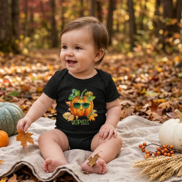 Custom Watercolor Orange Pumpkin Halloween Candy Baby Strampler