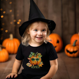 Custom Watercolor Orange Pumpkin Halloween Candy Kleinkind T-shirt